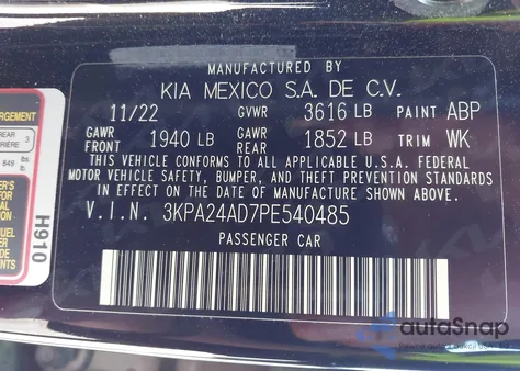 2023 Kia Rio S z USA, uszkodzony, nr VIN 3KPA24AD7PE540485